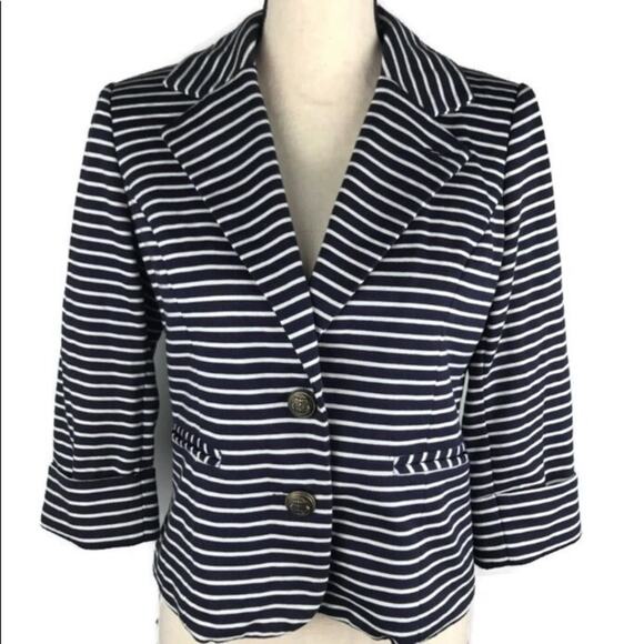Anthropologie Cartonnier En Route Blazer Button Women's Size Sm Nautical Striped - Picture 8 of 8